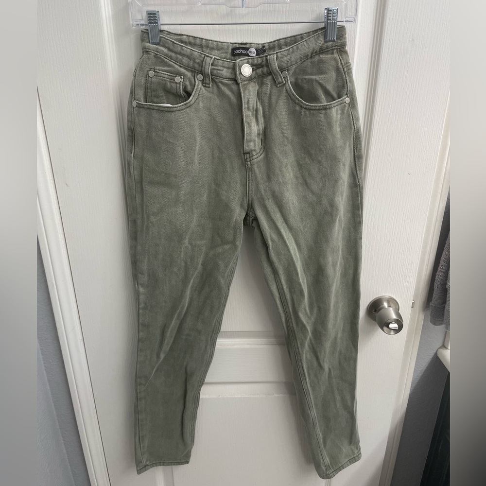 Green Denim BooHoo Mom Jeans